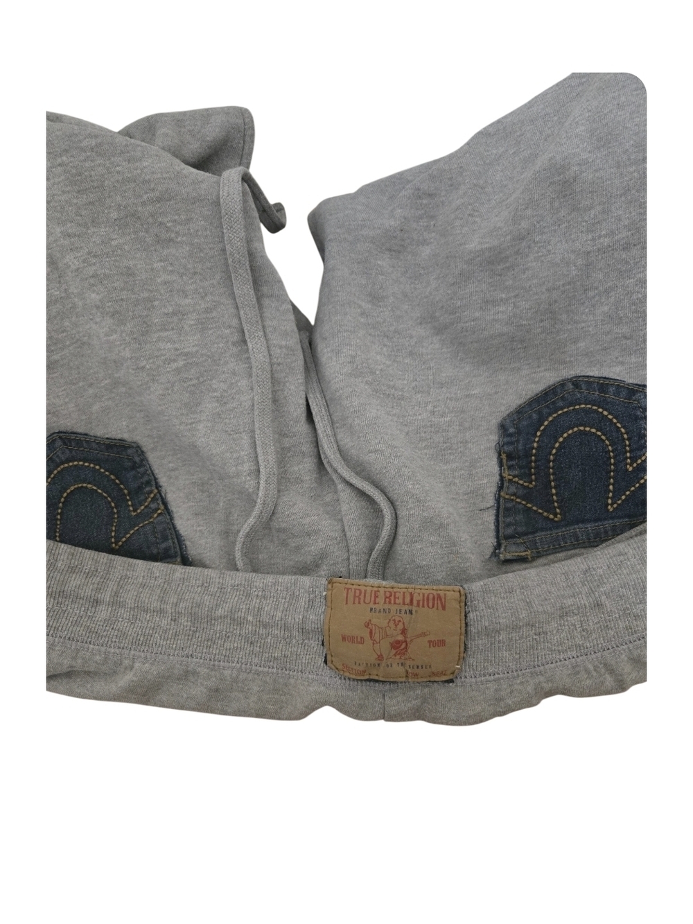 4/$15 Gray Lounge Sweatpants Dark Blue Patch Pockets Upcycle True Religion - Picture 5 of 6